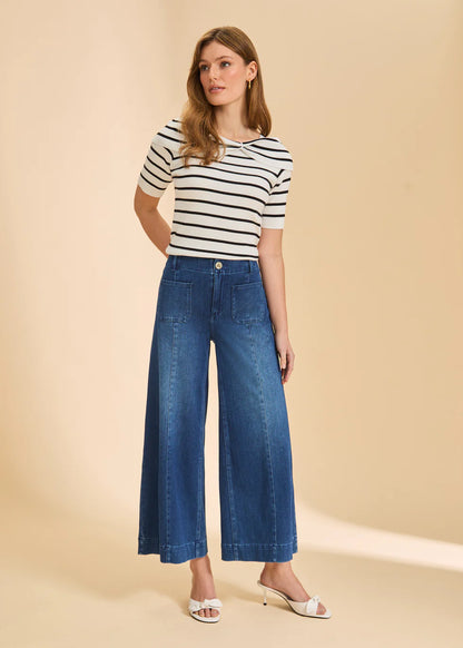 Pull-On Wide Crop Denim- Blue Denim