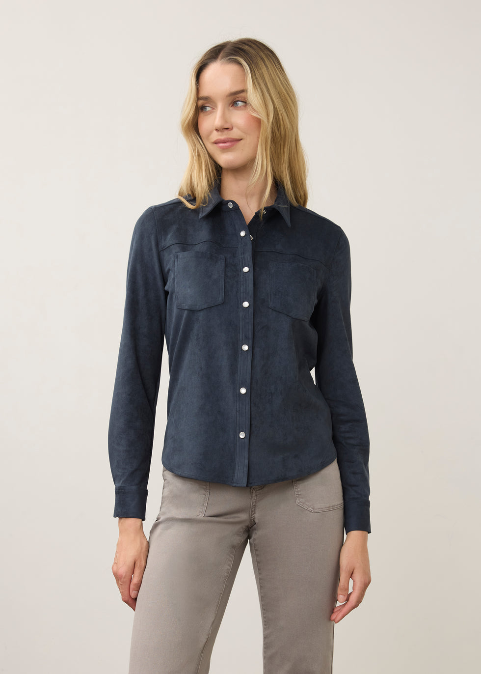 Long Sleeve Suede Shirt, Blueberry