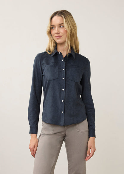 Long Sleeve Suede Shirt, Blueberry