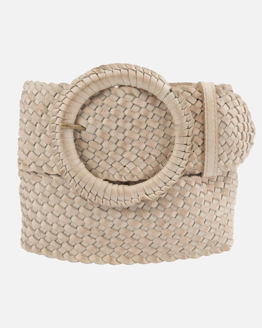 Farah | Wide Woven Leather Belt - Winter White
