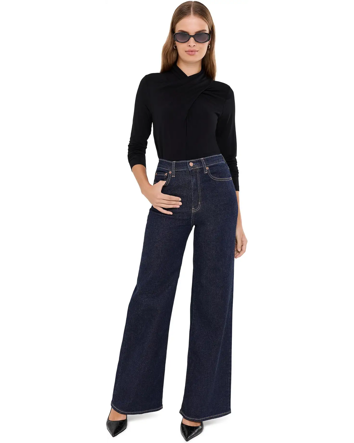 Long Sleeve Wrap Neck Knit Top