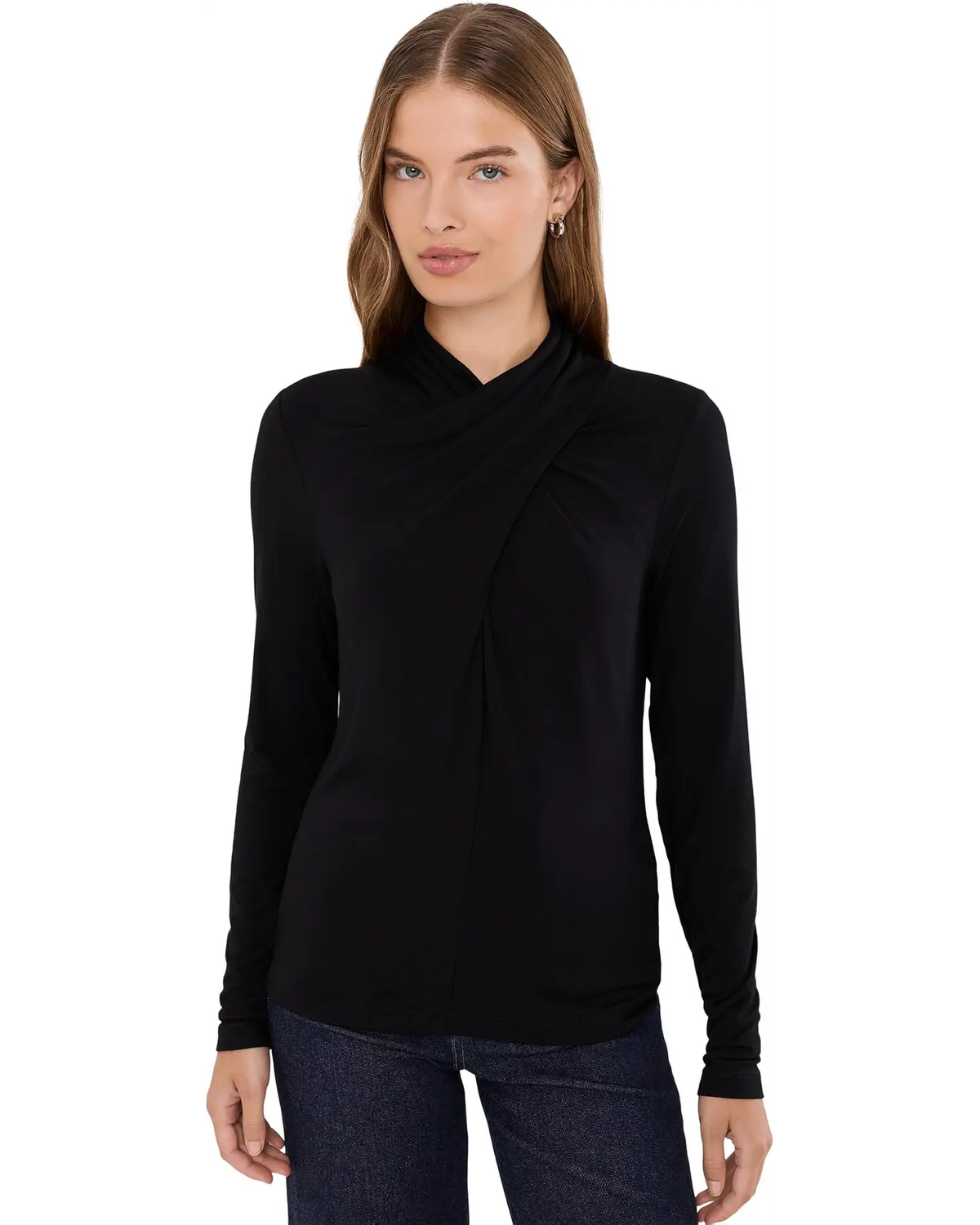 Long Sleeve Wrap Neck Knit Top