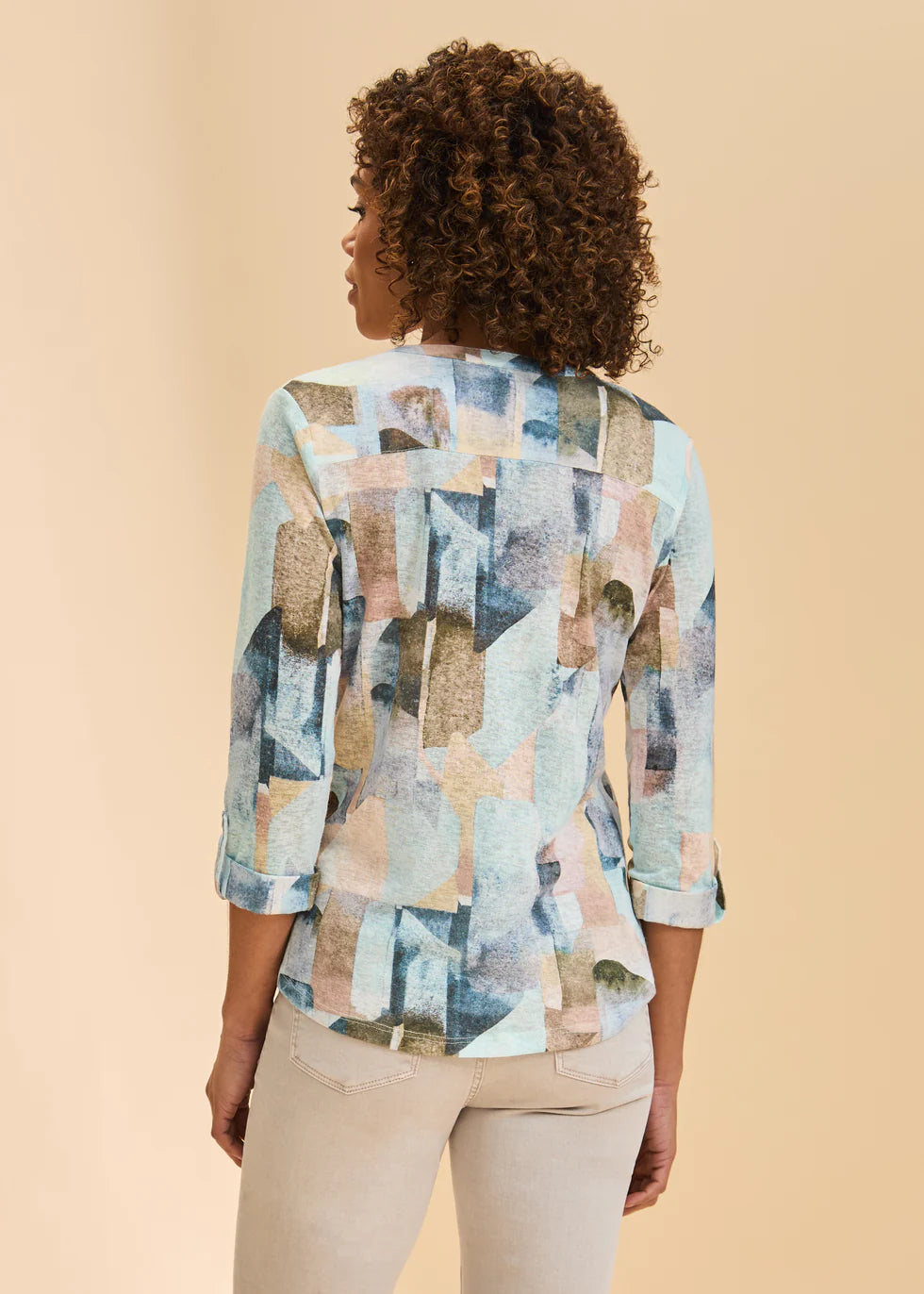 3/4 Sleeve Henley Top- Coppertone