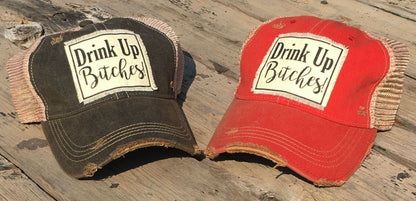 Drink Up Bitches Distressed Trucker Hat Baseball Cap