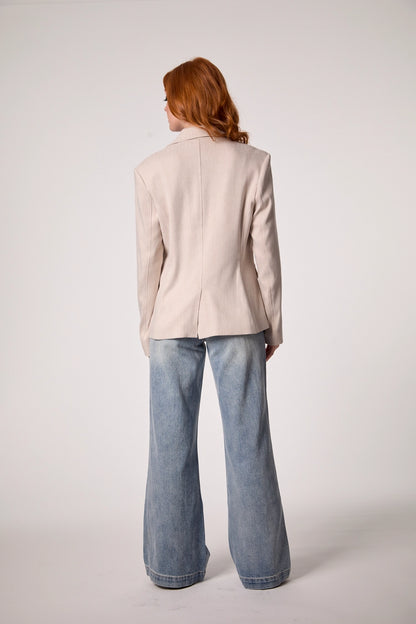 Helen Blazer with Hoodie Insert- Sand Herringbone