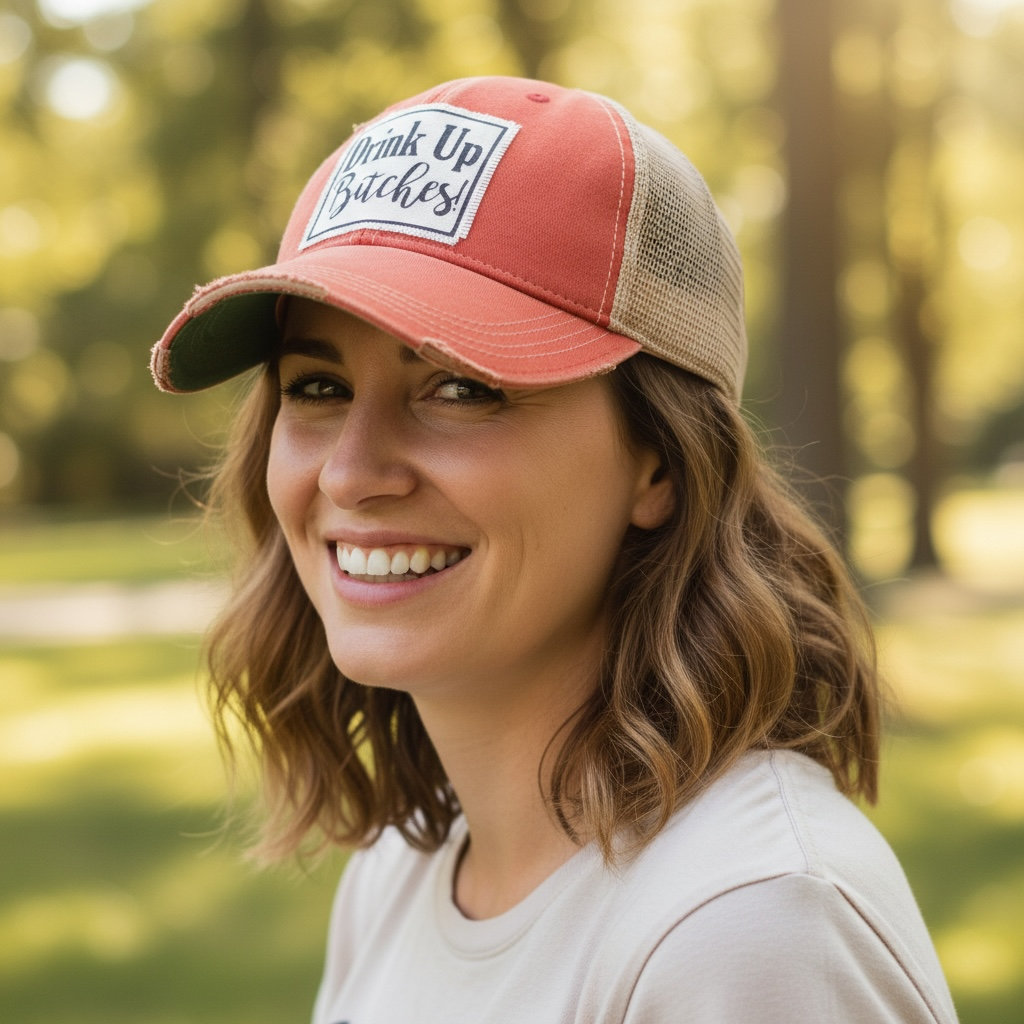 Drink Up Bitches Distressed Trucker Hat Baseball Cap
