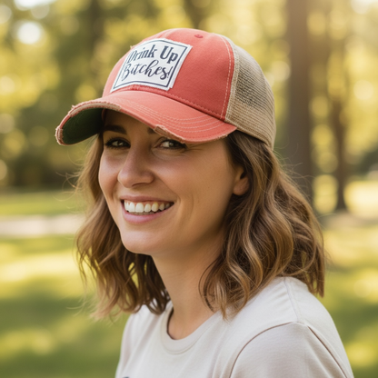 Drink Up Bitches Distressed Trucker Hat Baseball Cap