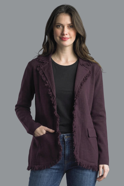 Frayed Edge Knit Blazer Plum