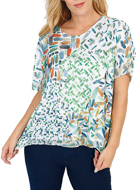 Textured Knit with Sequin Trim Short Sleeve Top