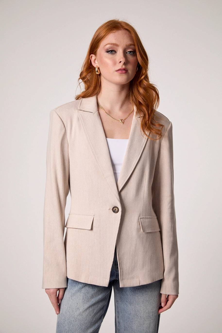 Helen Blazer with Hoodie Insert- Sand Herringbone