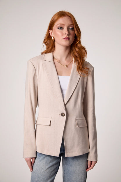 Helen Blazer with Hoodie Insert- Sand Herringbone