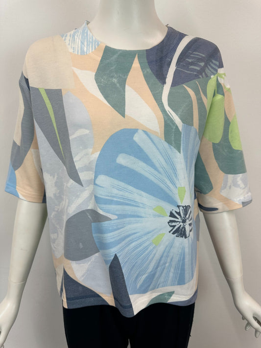 Printed French Terry Round Neck Top