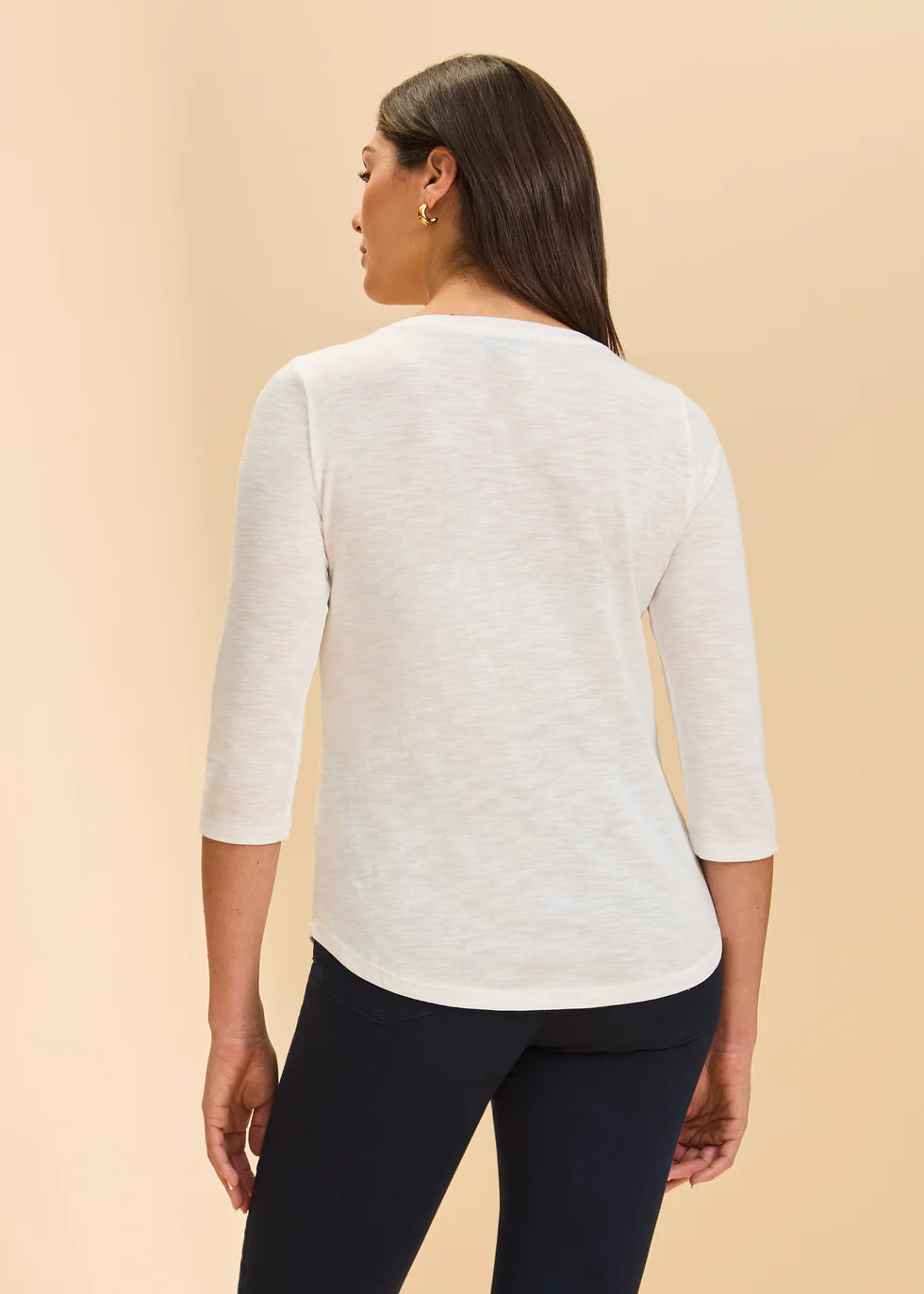 3/4 Sleeve V-Neck Top- White