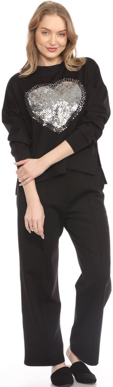 Black Pull On Pant with Seam