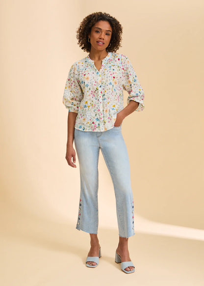 Button Detail Bootcut Crop Jeans