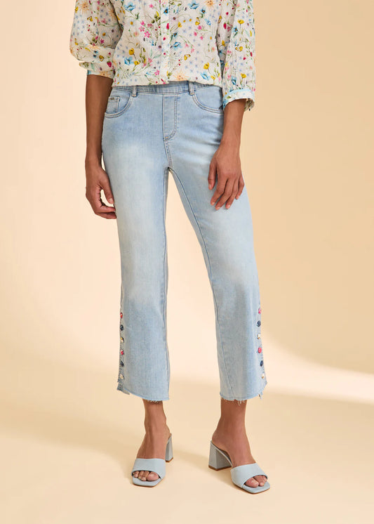 Button Detail Bootcut Crop Jeans