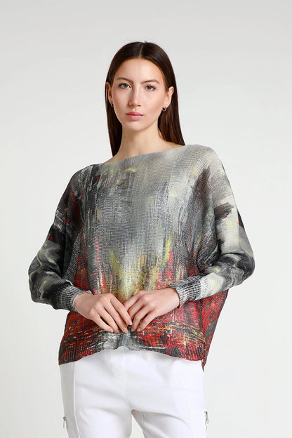Abstract Danielle Red Multi Batwing Open Knit Sweater