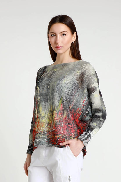 Abstract Danielle Red Multi Batwing Open Knit Sweater