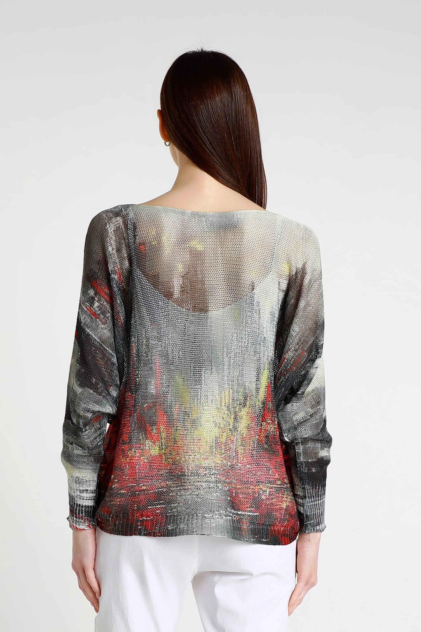 Abstract Danielle Red Multi Batwing Open Knit Sweater