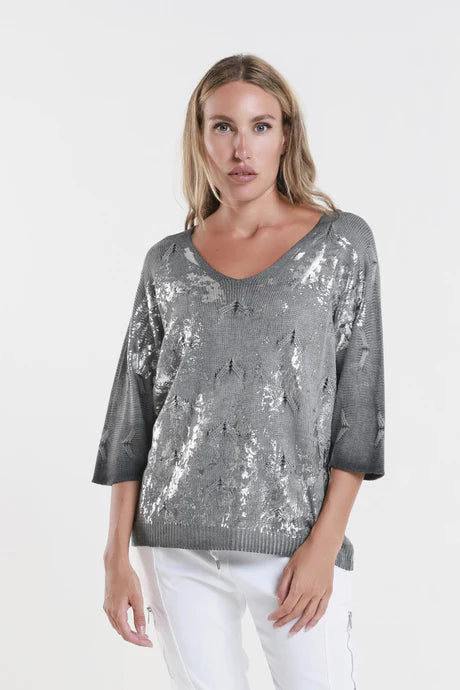 Darlene Chevron Splatter Knit Sweater