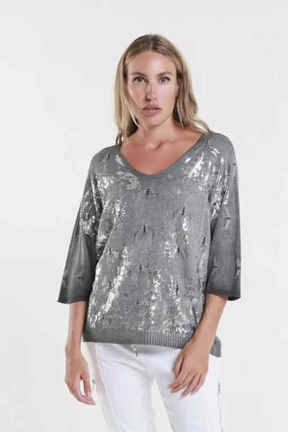 Darlene Chevron Splatter Knit Sweater