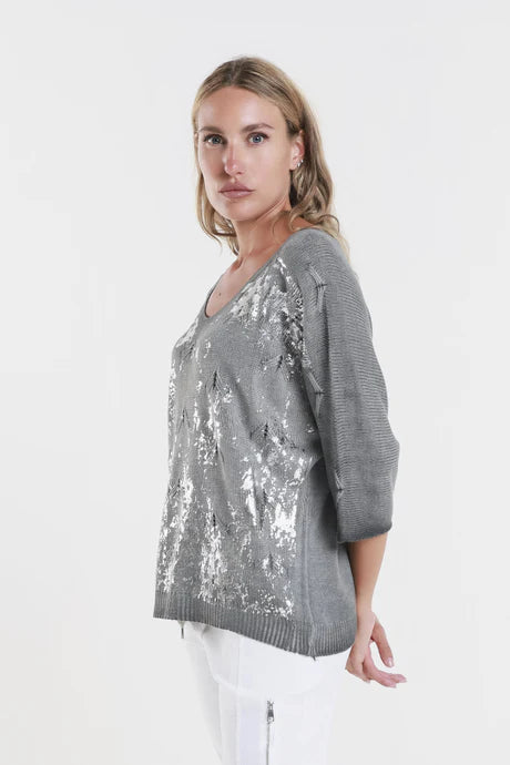 Darlene Chevron Splatter Knit Sweater