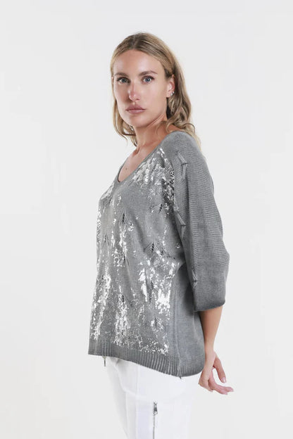 Darlene Chevron Splatter Knit Sweater