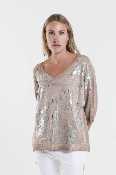 Darlene Chevron Splatter Camel Knit Sweater