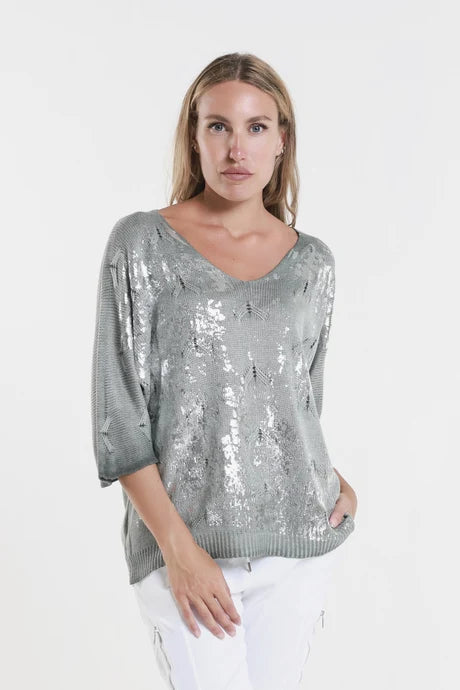 Darlene Chevron Splatter Army Knit Sweater