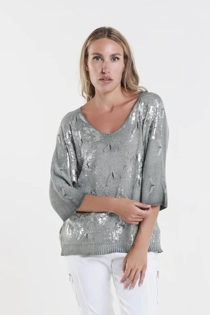Darlene Chevron Splatter Army Knit Sweater