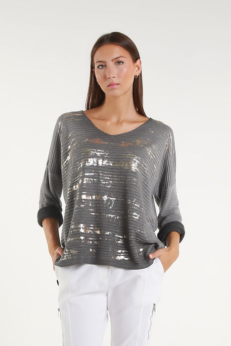 Emilia Metallic Accent Ribbed Knit Top