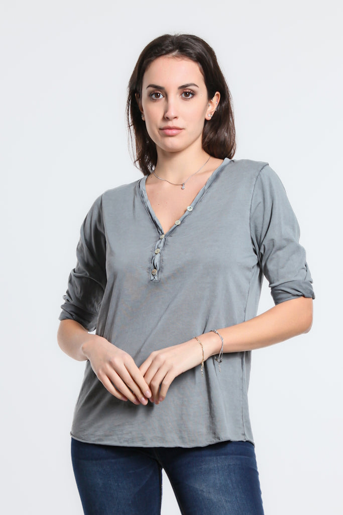 Paris Henley Dark Gray Spray Wash