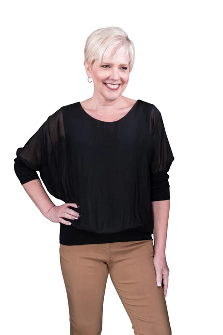 Rosa Silk Black Banded Blouse