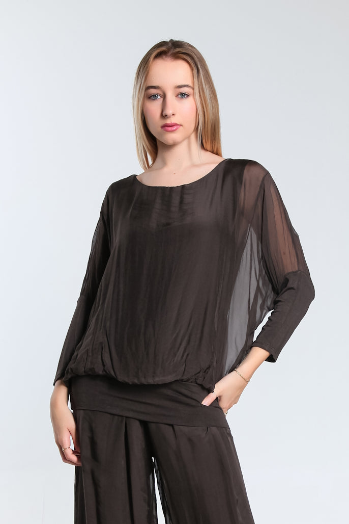 Rosa Silk Espresso Banded Blouse
