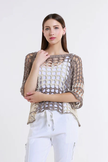 Doris Ballet Slv 2 Tone Square Knit Taupe/Sand