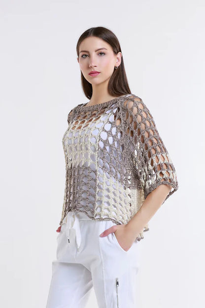 Doris Ballet Slv 2 Tone Square Knit Taupe/Sand