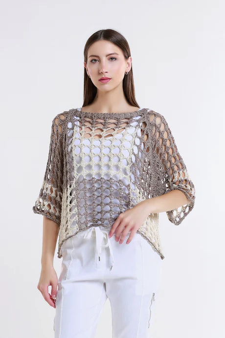 Doris Ballet Slv 2 Tone Square Knit Taupe/Sand