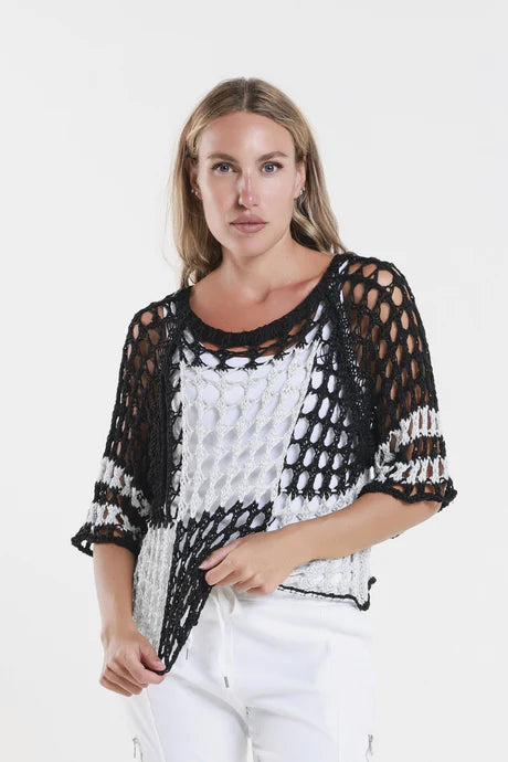 Doris Ballet Slv 2 Tone Square Knit Black w/ Silver Sparkle
