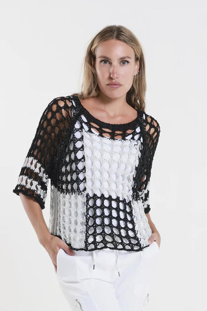 Doris Ballet Slv 2 Tone Square Knit Black w/ Silver Sparkle