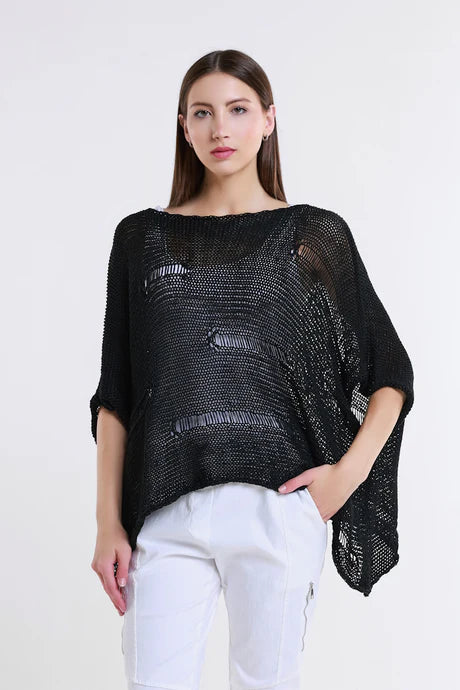 Jean Elbow Slv Open Bar Knit Top