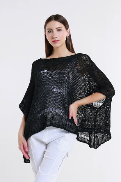 Jean Elbow Slv Open Bar Knit Top