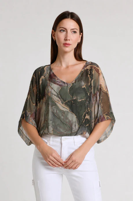 Abella Marble Band Waist Top Army