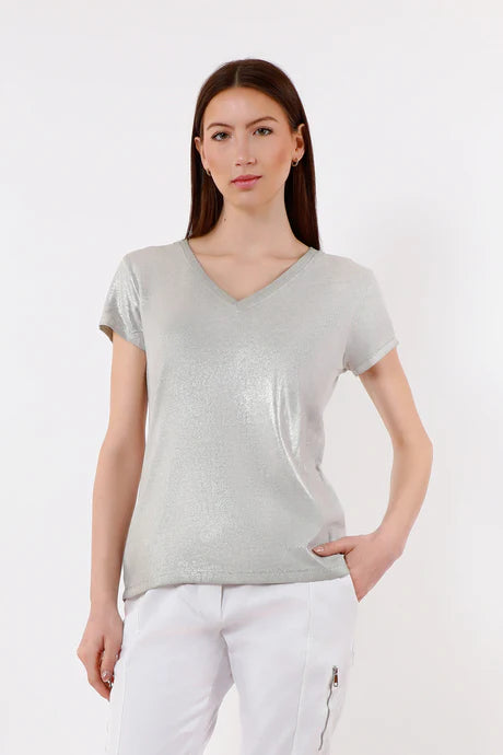 Genie Short Sleeve Laminated Front Top Pearl w/ Silver