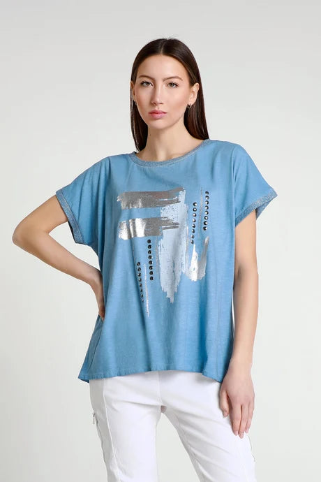 Vanya Abstract Jeans Short Sleeve Applique T-Shirt