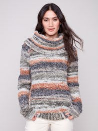 Cowl Neck Round Hem Cable Sweater