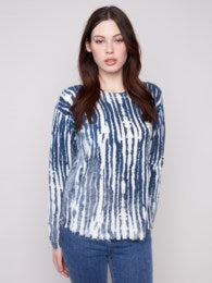 Reversible Printed Plush Sweater With Frayed Edges