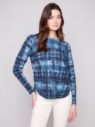 Printed Boat Neck Sweater With Side Buttons