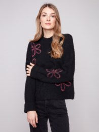 Mock Neck Floral Soutache Sweater