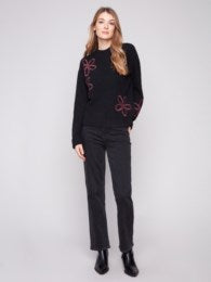 Mock Neck Floral Soutache Sweater