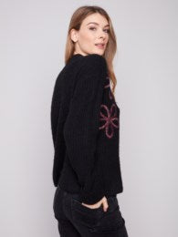 Mock Neck Floral Soutache Sweater